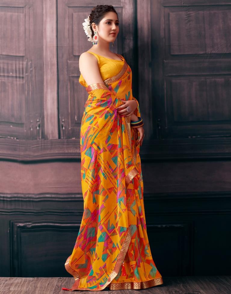 Turmeric Georgette Printed Saree