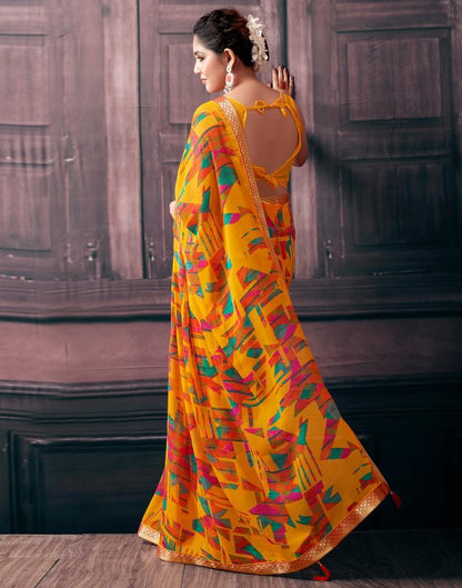 Turmeric Georgette Printed Saree