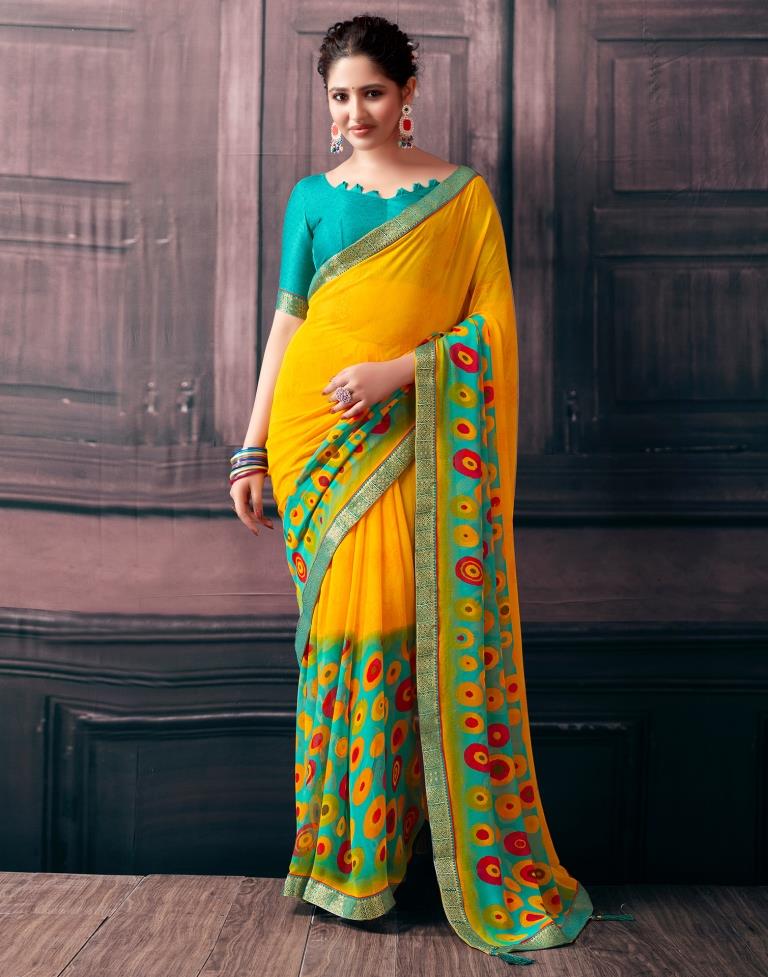 Yellow Georgette Printed Saree