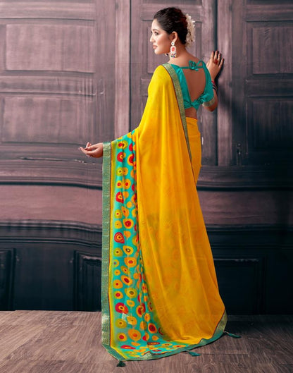 Yellow Georgette Printed Saree