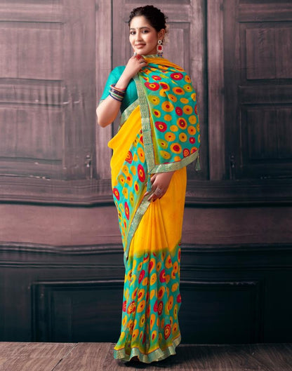 Yellow Georgette Printed Saree