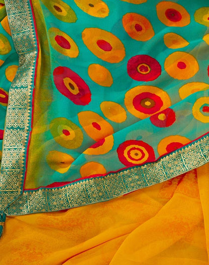 Yellow Georgette Printed Saree