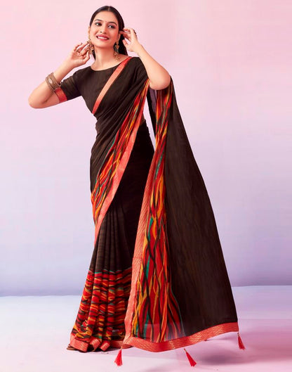 Brown Georgette Printed Saree