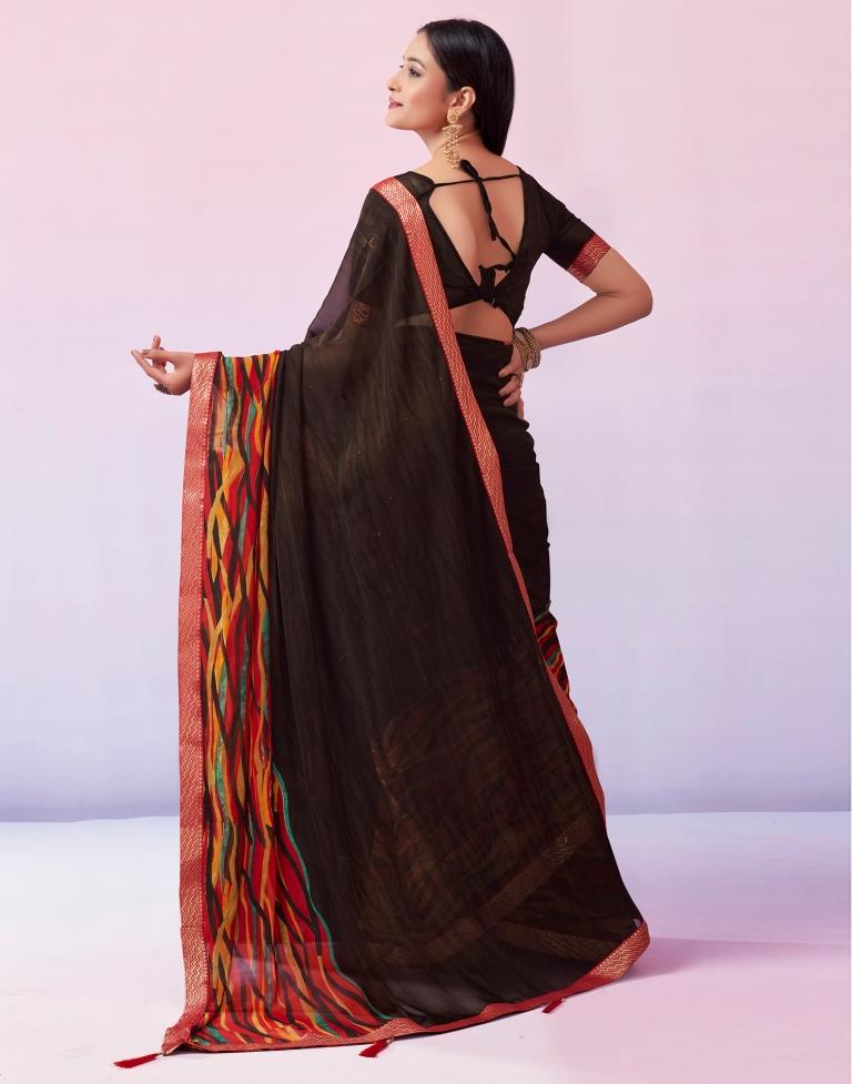 Brown Georgette Printed Saree