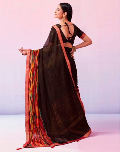 Brown Georgette Printed Saree