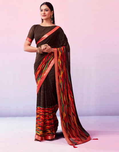 Brown Georgette Printed Saree