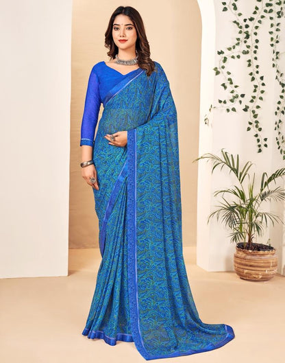 Dark Blue Georgette Printed Saree