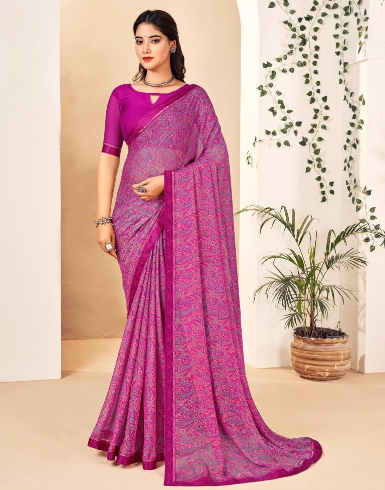 Magenta Georgette Printed Saree