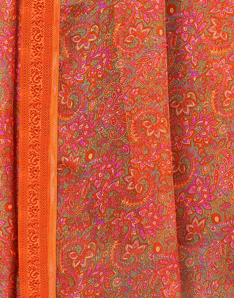 Rust Georgette Printed Saree