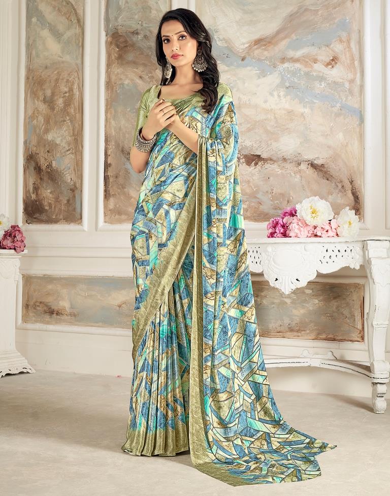 Moss Green Silk Printed Saree