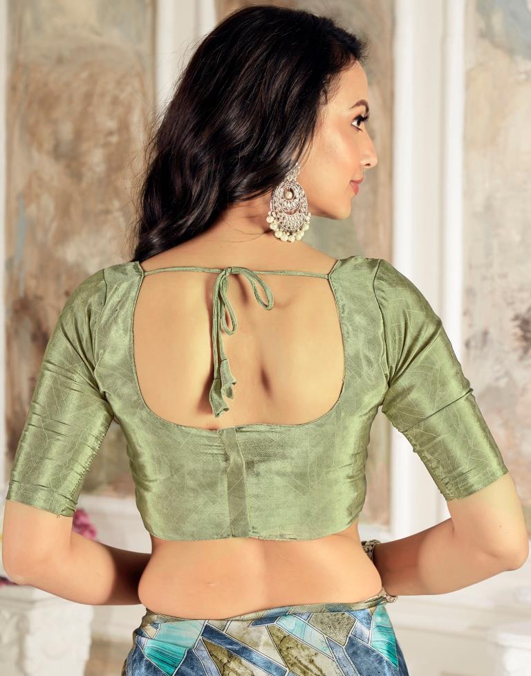 Moss Green Silk Printed Saree