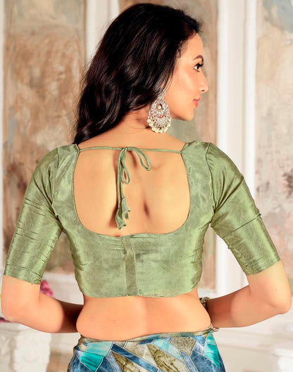 Moss Green Silk Printed Saree