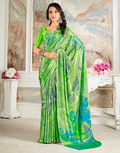 Bright Green Silk Printed Saree