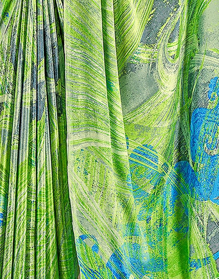 Bright Green Silk Printed Saree