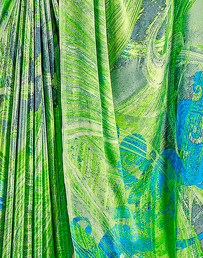 Bright Green Silk Printed Saree