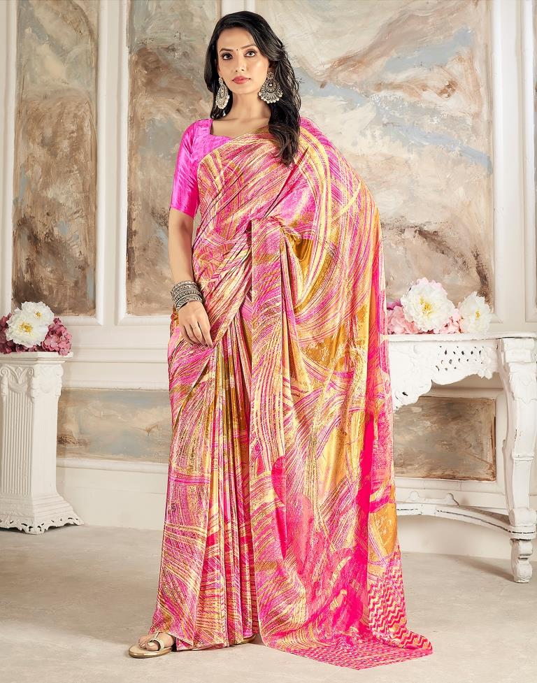 Pink Silk Printed Saree