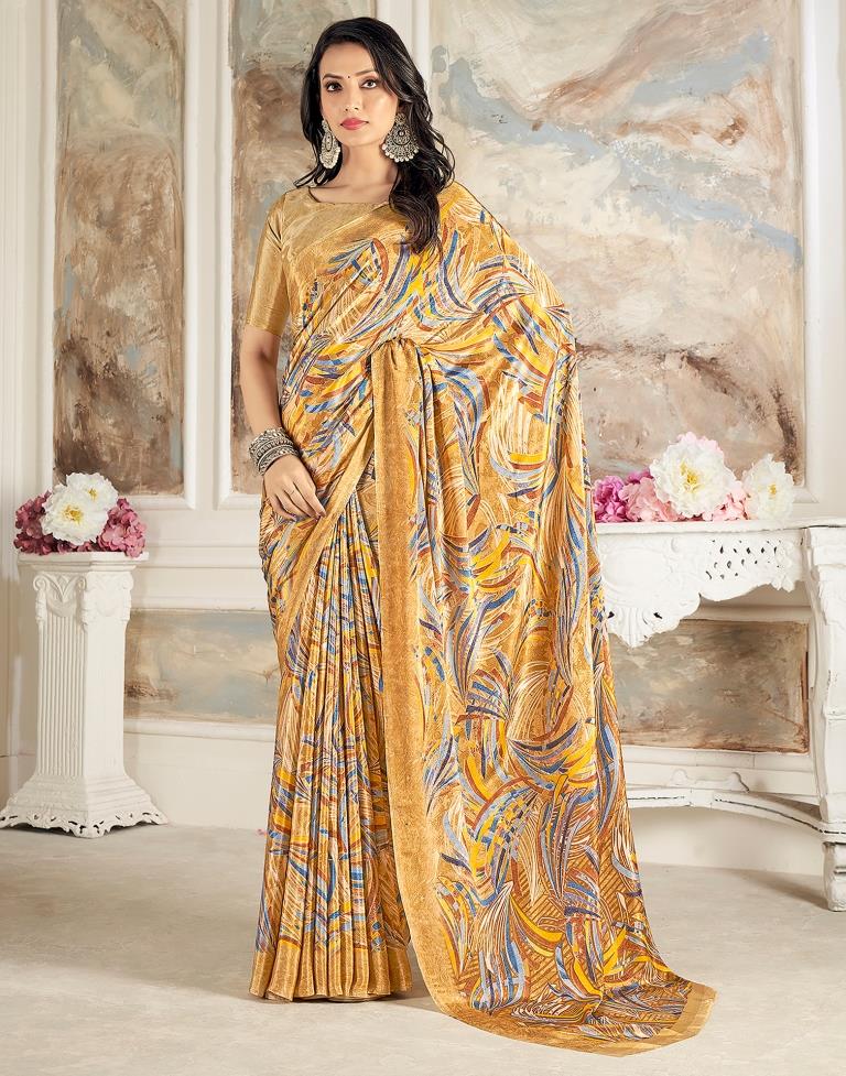 Golden  Silk Printed Saree