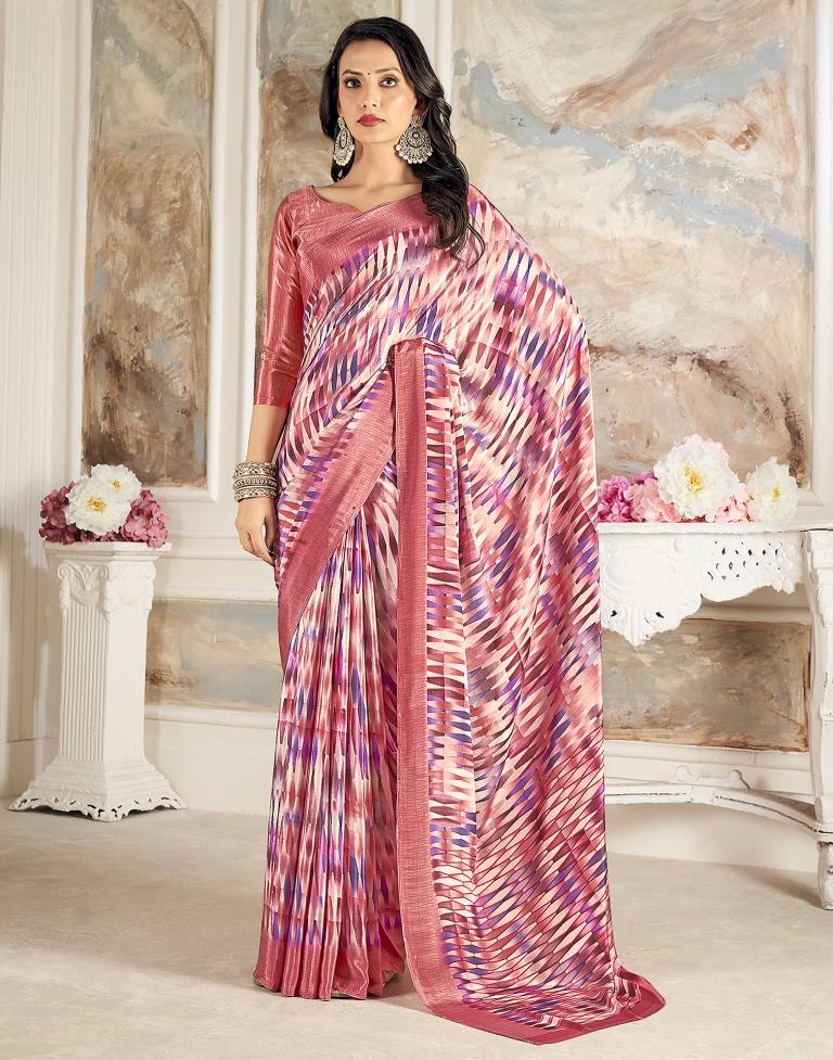 Rose Pink  Silk Printed Saree