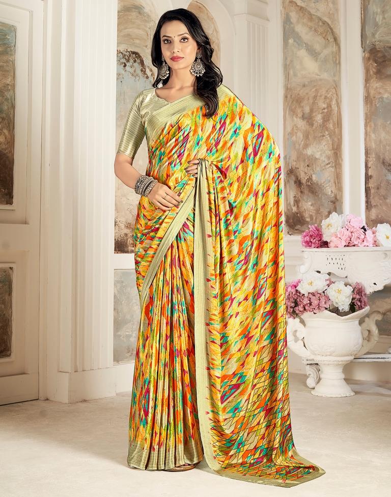 Yellow Silk Printed Saree