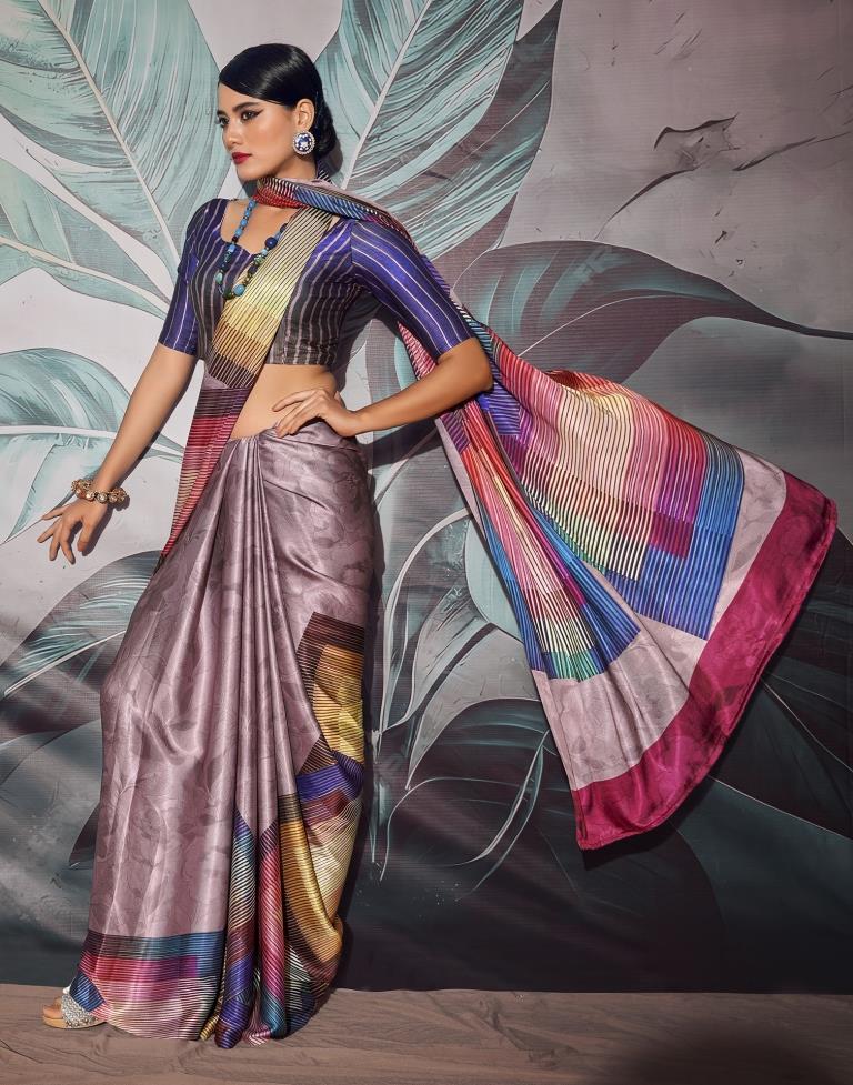 Mauve Silk Printed Saree