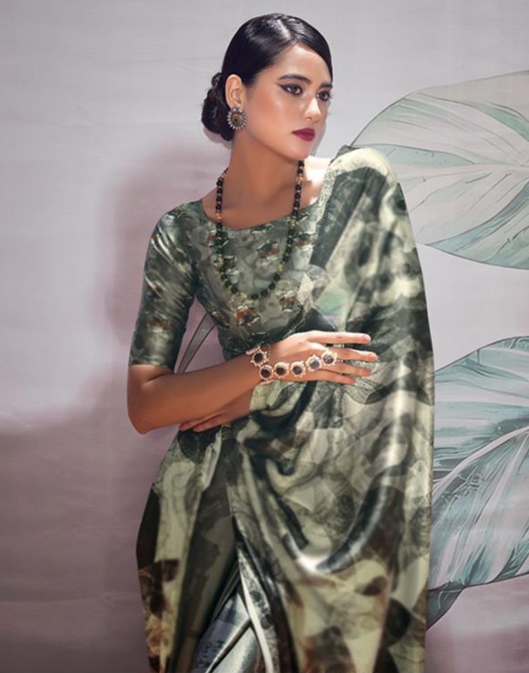 Moss Green Silk Printed Saree