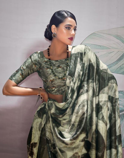 Moss Green Silk Printed Saree