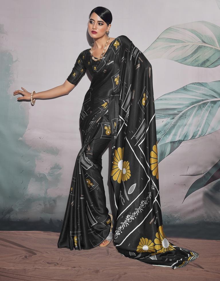 Black Silk Printed Saree