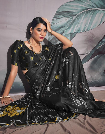 Black Silk Printed Saree