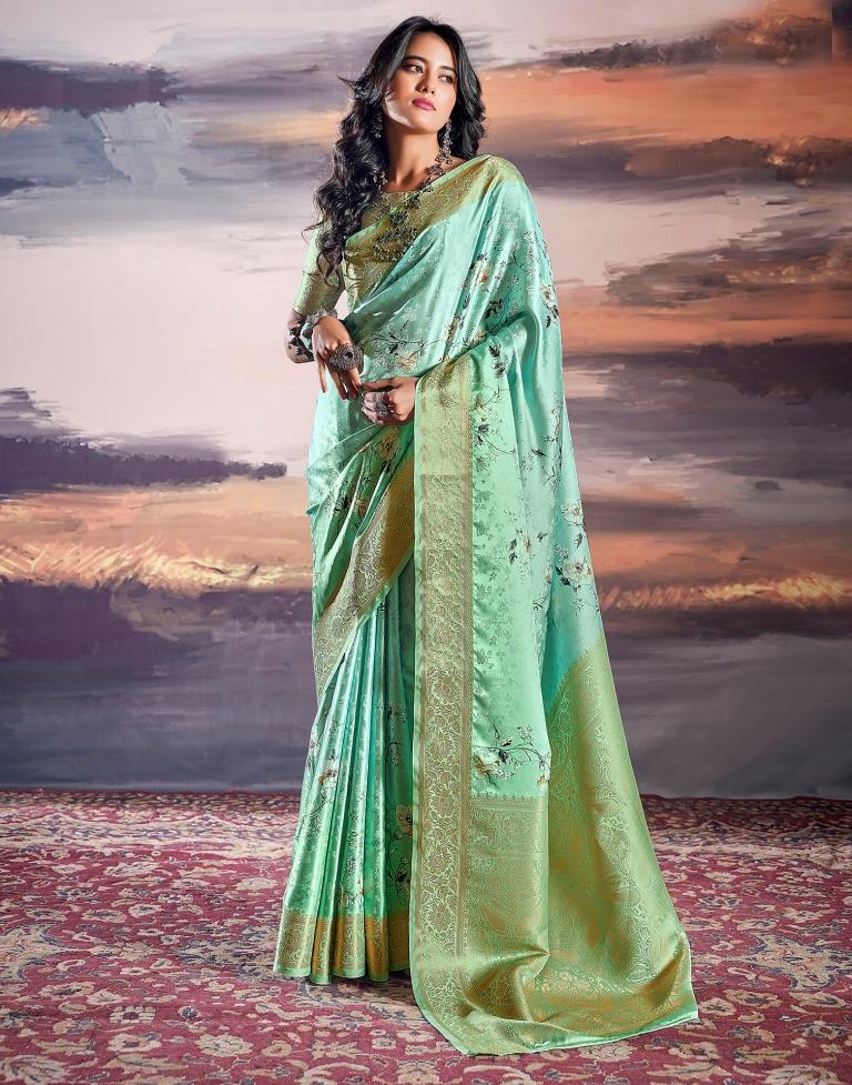 Turquoise Silk Woven Saree