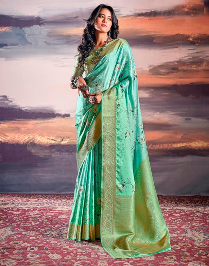 Turquoise Silk Woven Saree