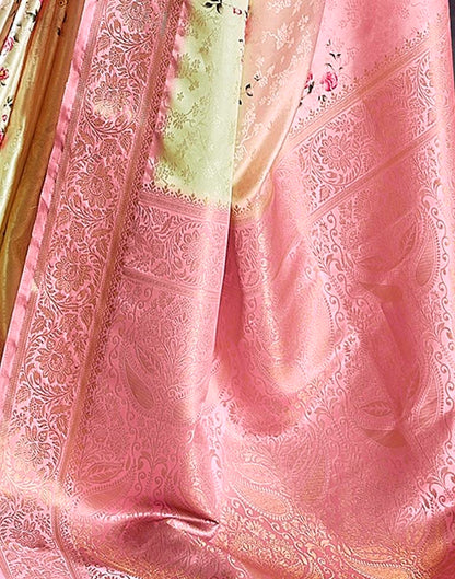 Beige &amp; Pink Silk Woven Saree