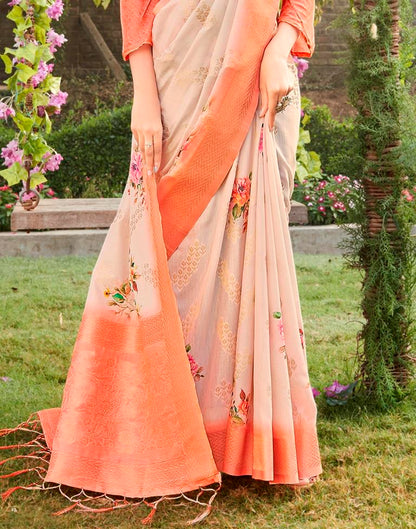 Light Peach Cotton Woven Saree