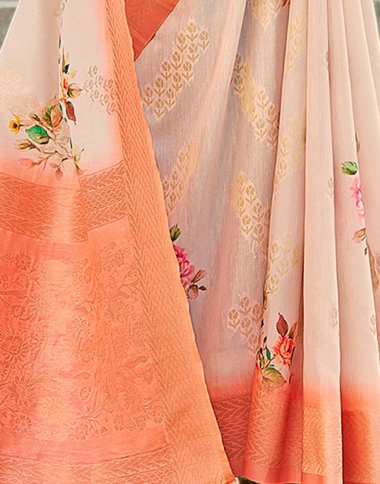 Light Peach Cotton Woven Saree