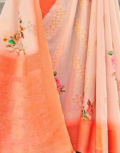 Light Peach Cotton Woven Saree