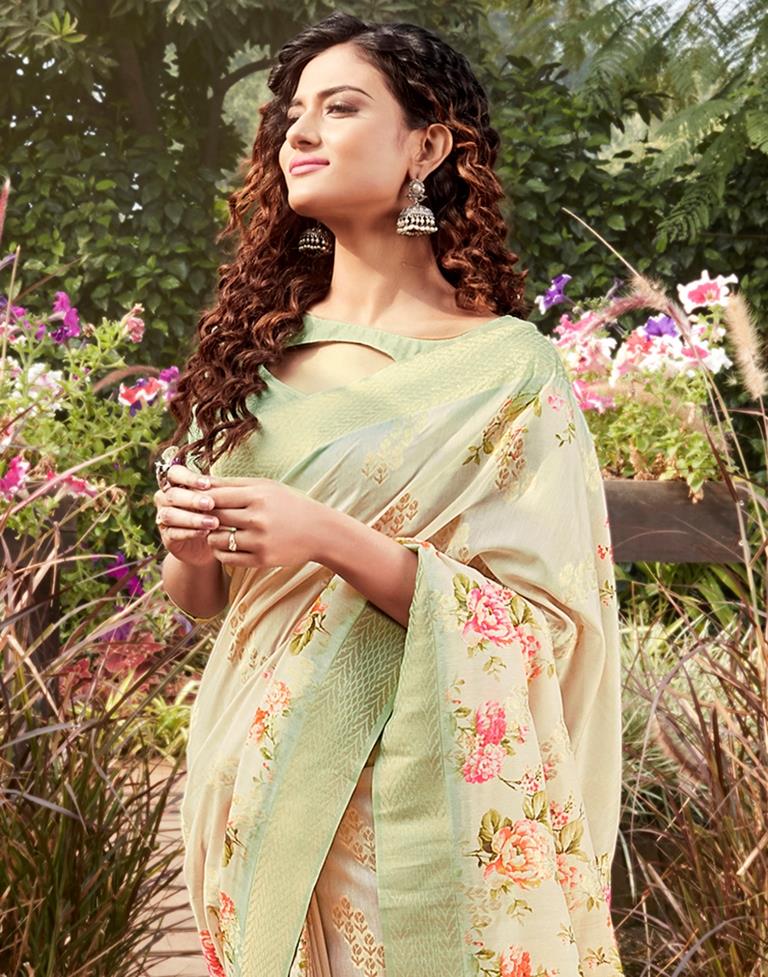 Beige Cotton Weaving Saree