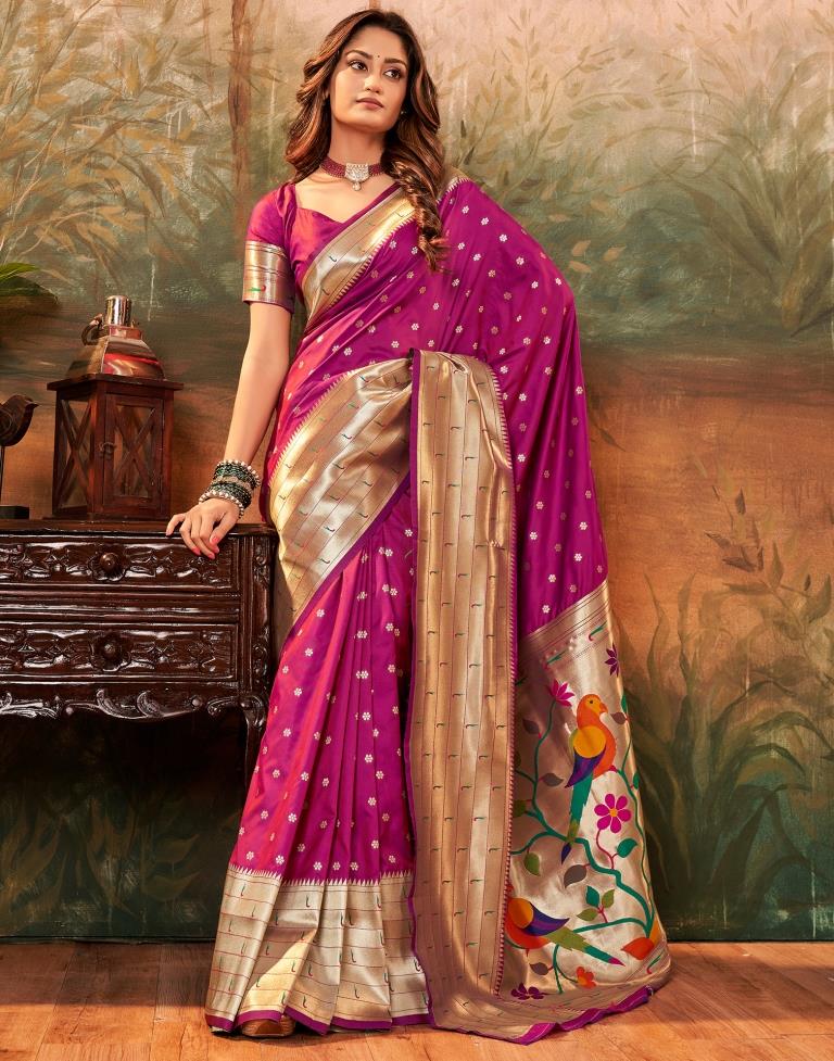 Magenta Paithani Silk Woven Saree