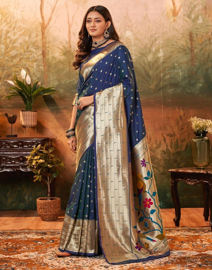 Dark Blue Paithani Silk Woven Saree