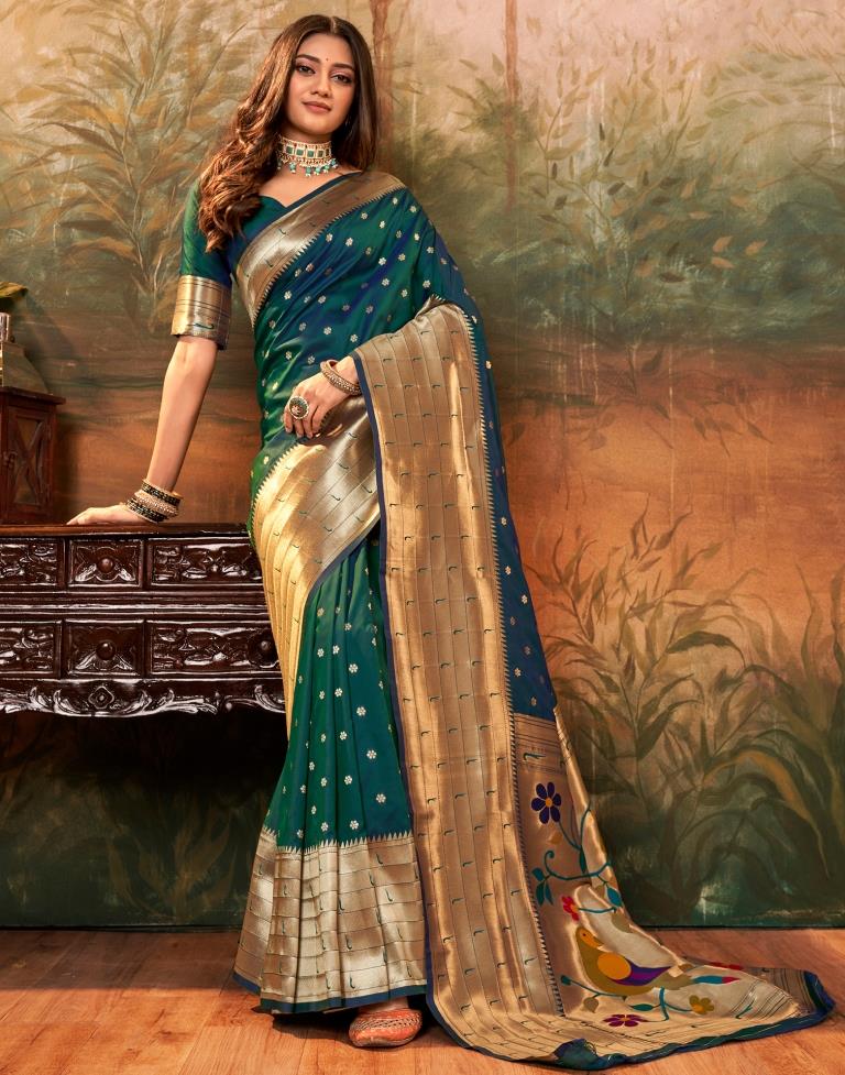 Rama Green Paithani Silk Saree