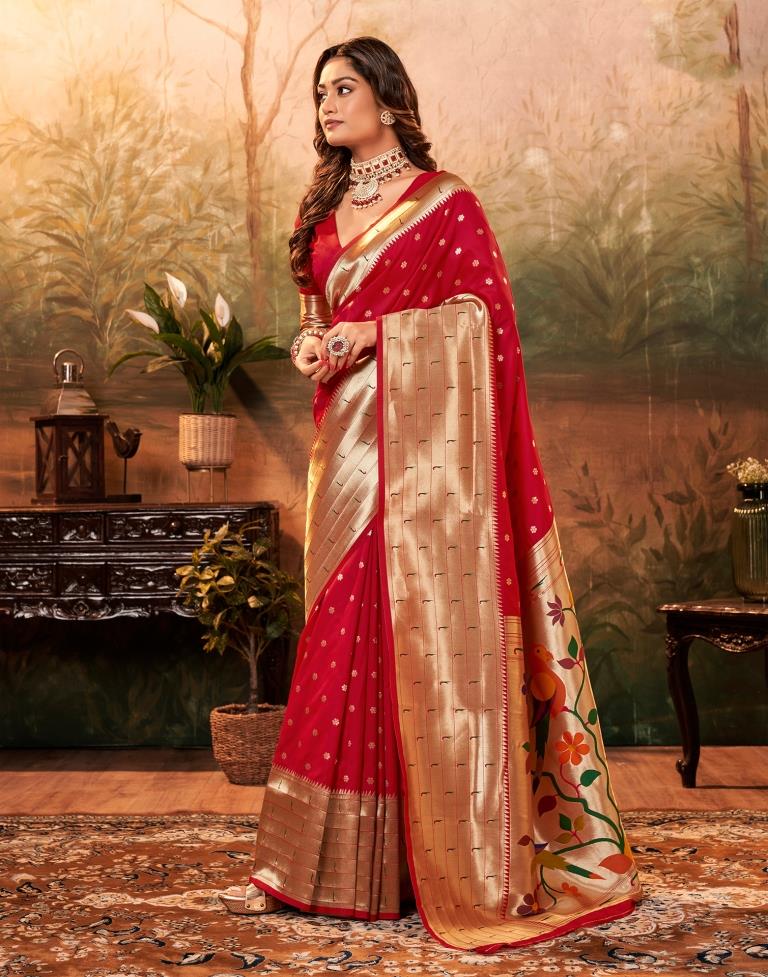 Dark Red Paithani Silk Woven Saree