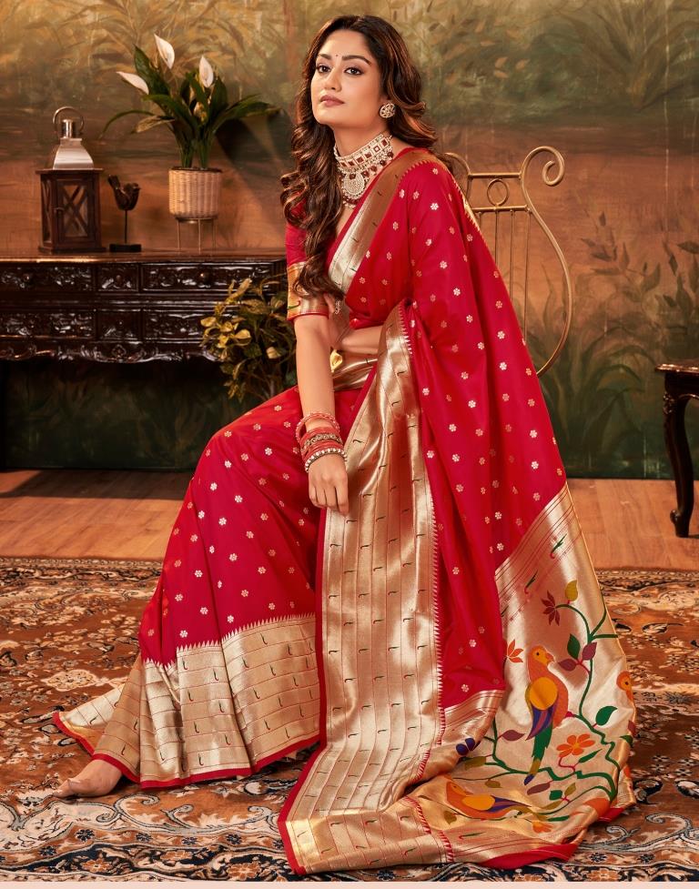 Dark Red Paithani Silk Woven Saree