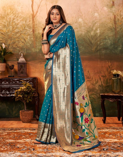 Blue Silk Paithani Silk Woven Saree