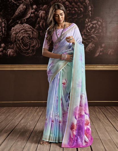 Turquoise Silk Printed Saree