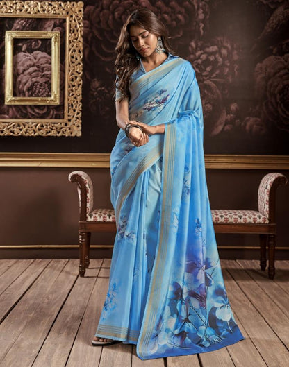 Blue Silk Printed Saree