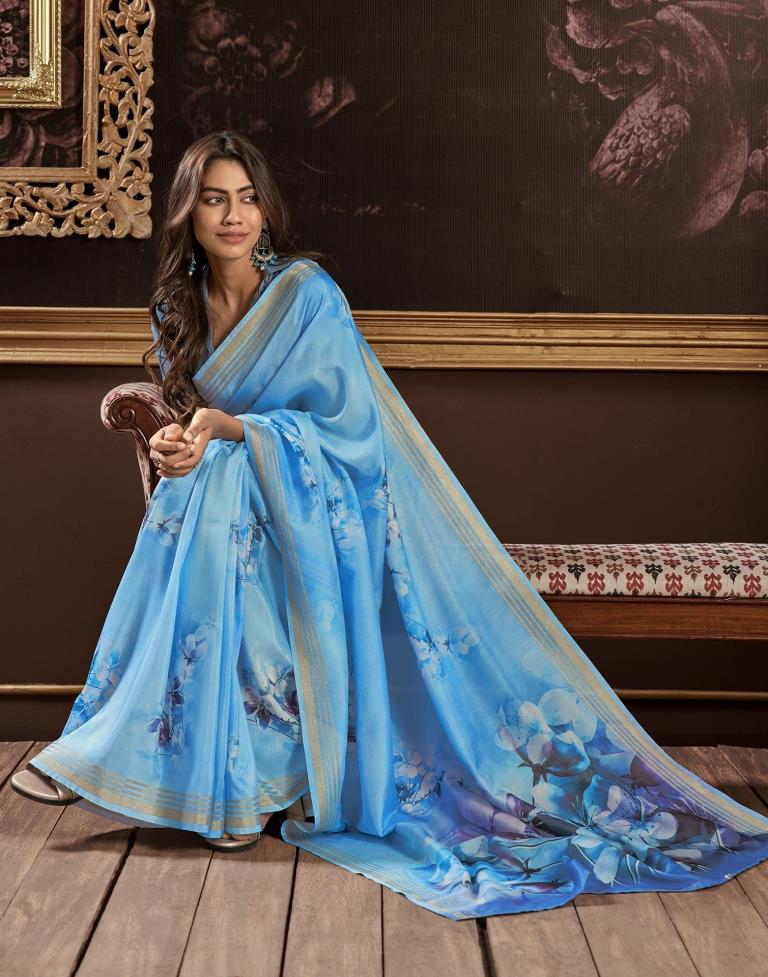 Blue Silk Printed Saree