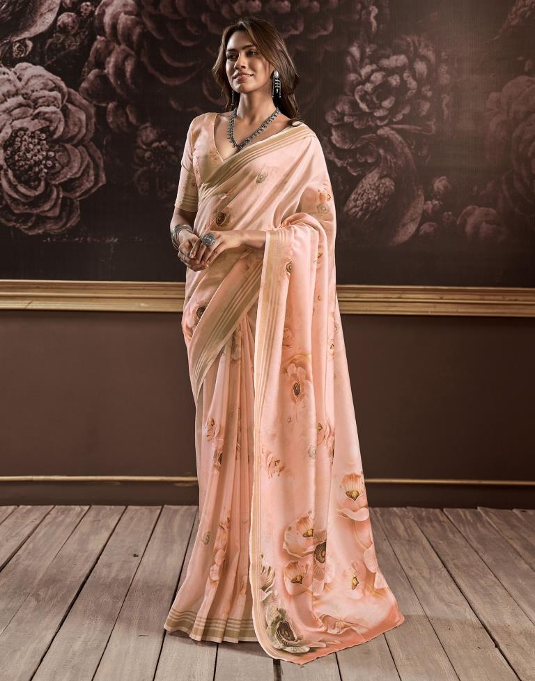 Light Peach Silk Printed Saree