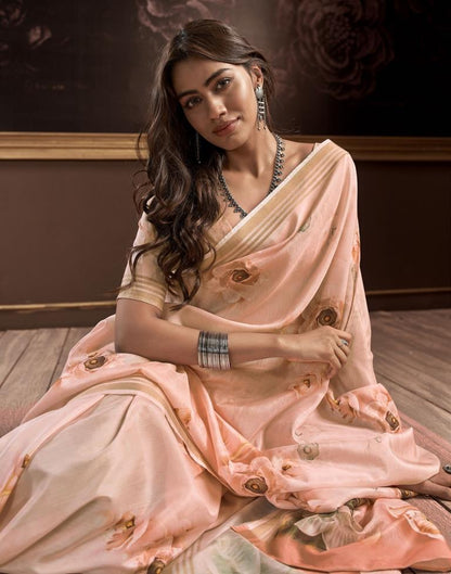 Light Peach Silk Printed Saree