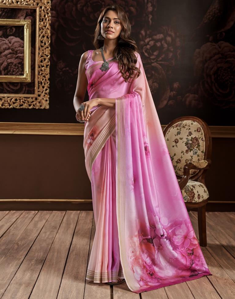 Pink Silk Printed Saree