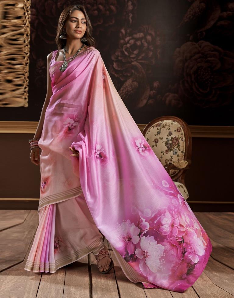 Pink Silk Printed Saree