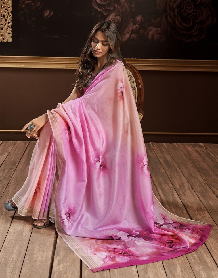 Pink Silk Printed Saree