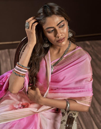 Pink Silk Printed Saree